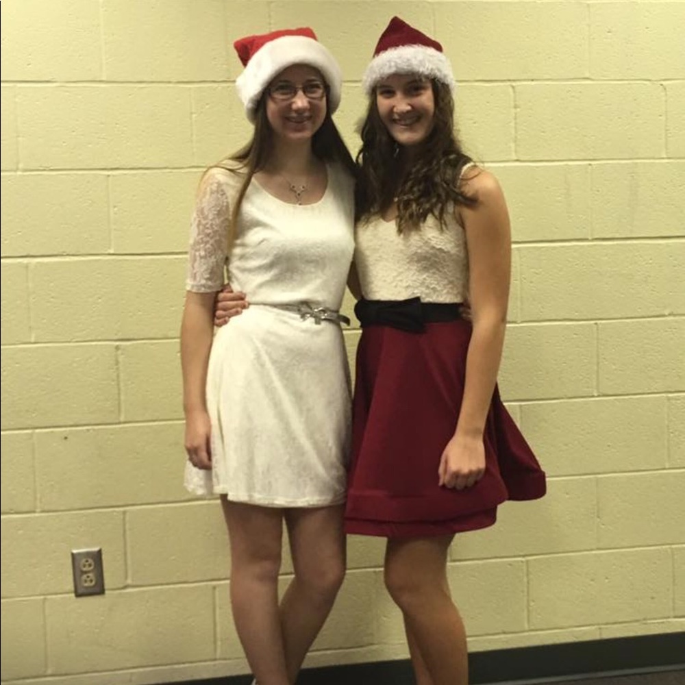 Red and white mini dress